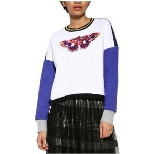 DESIGUAL Women's SMALL Loose Fit‎ Butterfly Cropped Front Jumper Sweatshirt